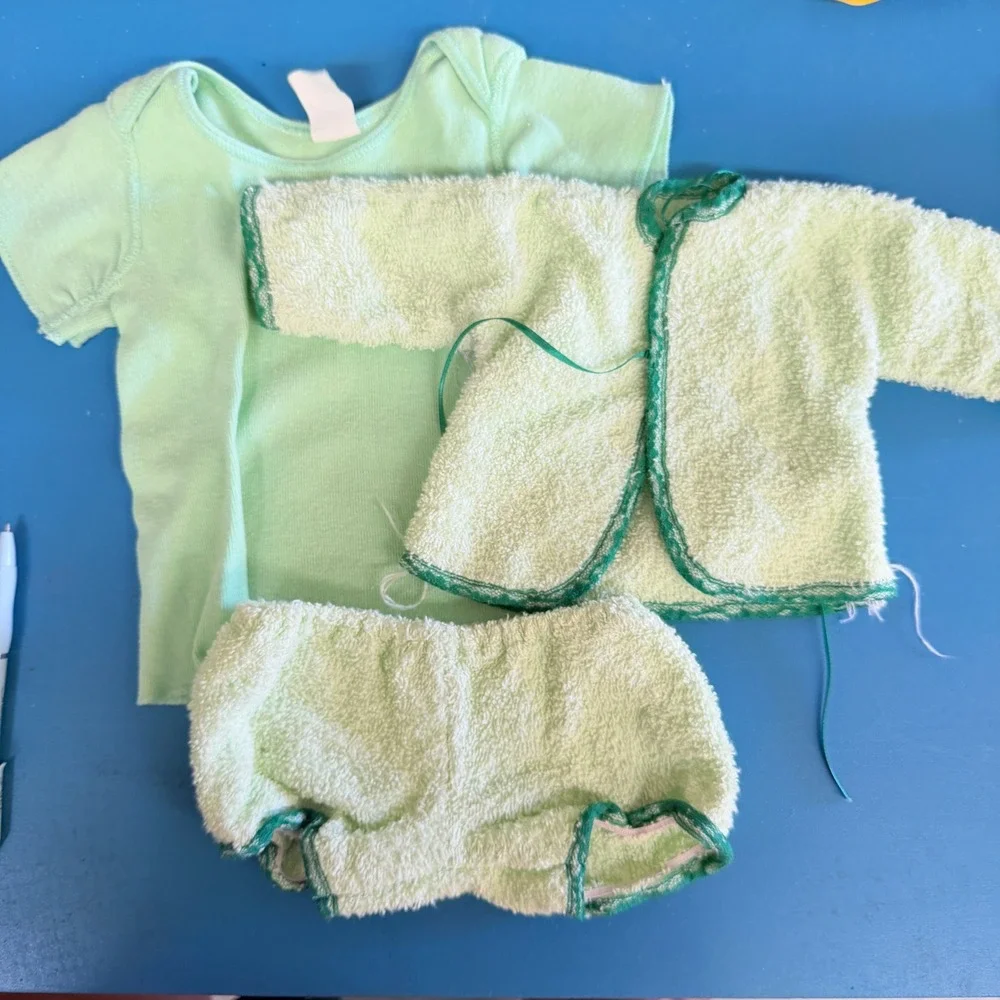 Vintage‎ Baby 3pc Set Mint Green Terry Cloth Jacket Small Diaper Cover Shirt Med